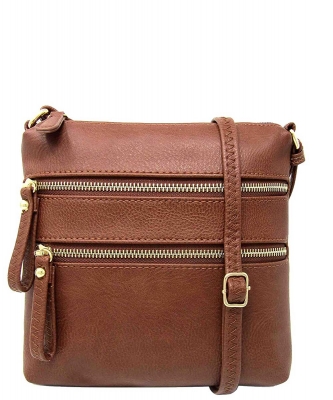 Double Zip Fashion Crossbody Bag WU085 COFFEE